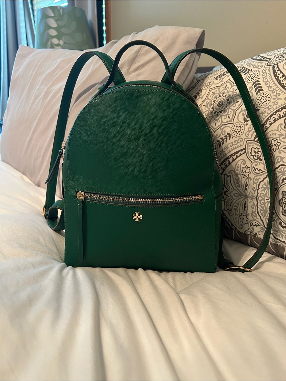 Tory Burch Emerald Green Saffiano Leather Mini Backpack